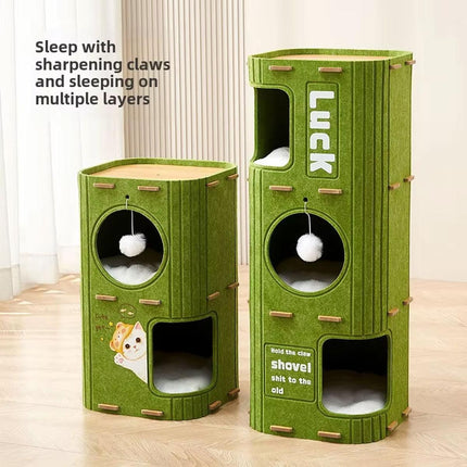 2/3 Floor Cat Tree House Nest with Scratching Board Multi Level Tower Bed