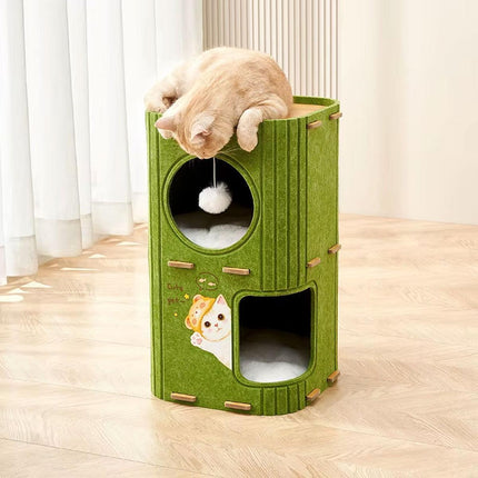 2/3 Floor Cat Tree House Nest with Scratching Board Multi Level Tower Bed