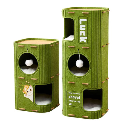 2/3 Floor Cat Tree House Nest with Scratching Board Multi Level Tower Bed