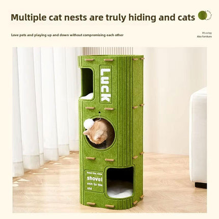 2/3 Floor Cat Tree House Nest with Scratching Board Multi Level Tower Bed