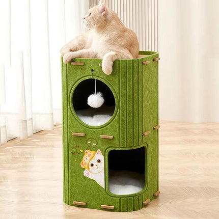 2/3 Floor Cat Tree House Nest with Scratching Board Multi Level Tower Bed