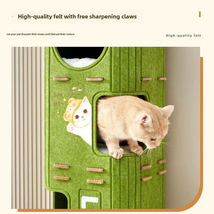 2/3 Floor Cat Tree House Nest with Scratching Board Multi Level Tower Bed