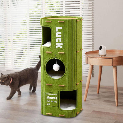 2/3 Floor Cat Tree House Nest with Scratching Board Multi Level Tower Bed