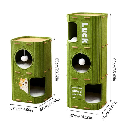 2/3 Floor Cat Tree House Nest with Scratching Board Multi Level Tower Bed