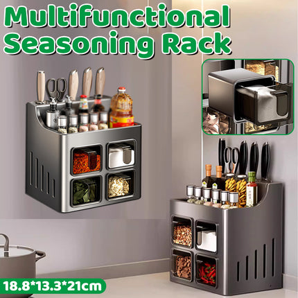 Multifunctional Wall-Mounted Spice Rack with Knife Holder Space Saving Stable