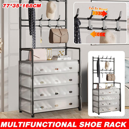 5-Layer Hall Tree with Metal Coat Rack Shoe Rack Entryway Storage Organizer Home