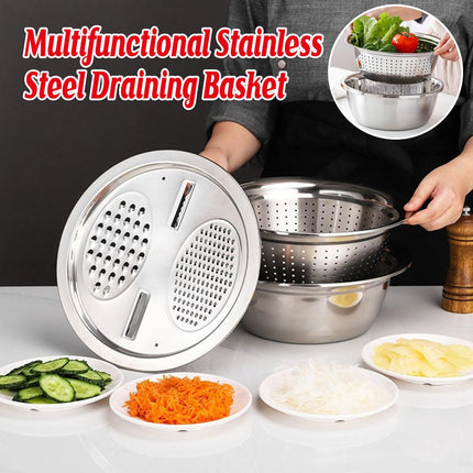 Multifunctional 201 Stainless Steel Basin 3 in 1 Colanders Basin Mixing Bowl Set