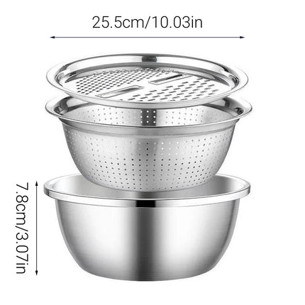Multifunctional 201 Stainless Steel Basin 3 in 1 Colanders Basin Mixing Bowl Set