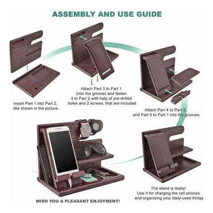 Solid Wood Multi function Desktop Phone Stand Durable Stable Non Slip Space Saving