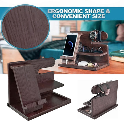 Solid Wood Multi function Desktop Phone Stand Durable Stable Non Slip Space Saving