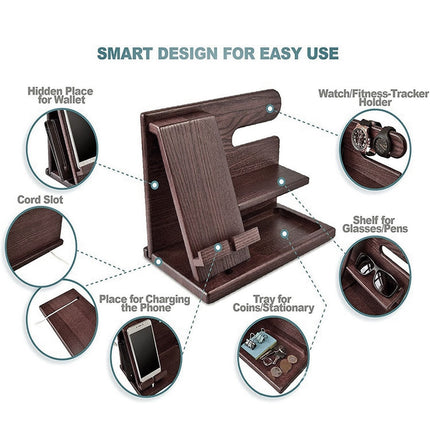 Solid Wood Multi function Desktop Phone Stand Durable Stable Non Slip Space Saving