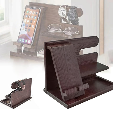 Solid Wood Multi function Desktop Phone Stand Durable Stable Non Slip Space Saving