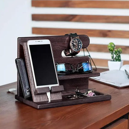 Solid Wood Multi function Desktop Phone Stand Durable Stable Non Slip Space Saving
