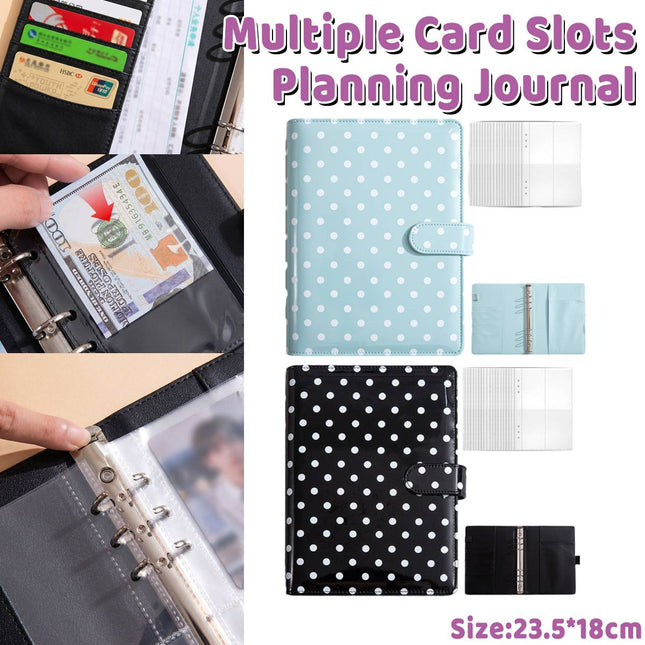 Polka Dot A5 Planner Binder Card Slots Black or Blue