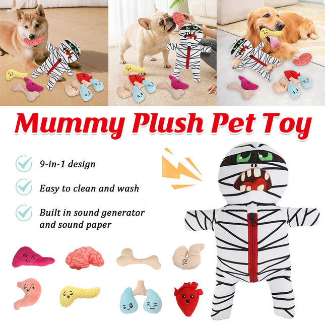 9 In 1 Food Hiding Pet Toy Mummy Plush Sound Creating Cat Dog Interactive Toys