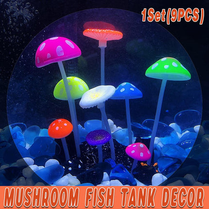 9pcs Simulation Mushroom Fish Tank Decor Fake Plants Aquarium Ornament Set