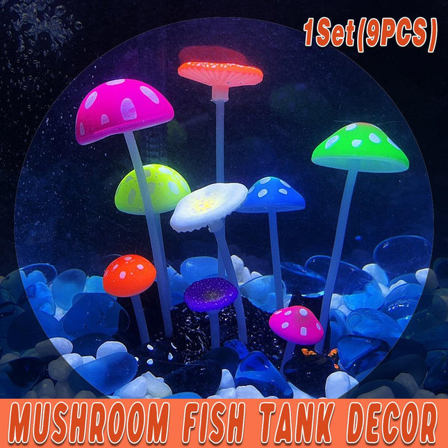 9pcs Simulation Mushroom Fish Tank Decor Fake Plants Aquarium Ornament Set