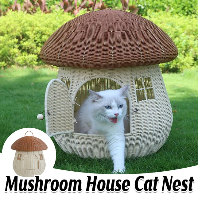 Simulated Vine Mushroom House Cat Bed Cozy Cave Hideaway Pet Rest Nest