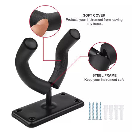 Guitar Wall Hanger Rack Hook Non Adjustable Black Mount Holder for Acoustic