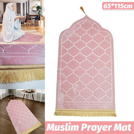 Prayer Mat Islamic Muslim Ramadan Non-slip Flannel Worship Paded Carpet Soft Rug