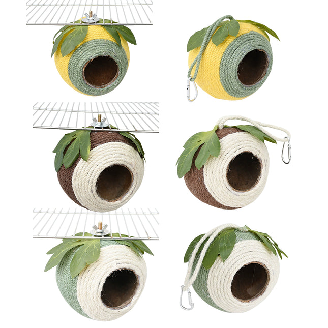 Bird Nest Parrot Nest Coconut Shell Braided Twine Colourful Cage Hanging Bed