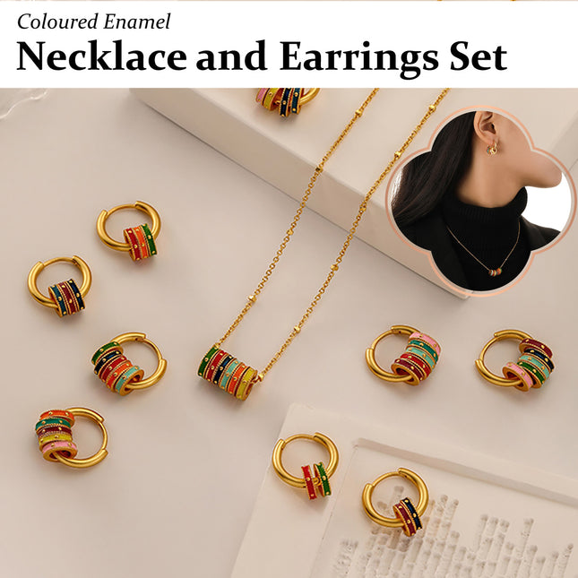 Colourful Enamel Hoop Earrings or Pendant Necklace Fashion Jewellery Gift