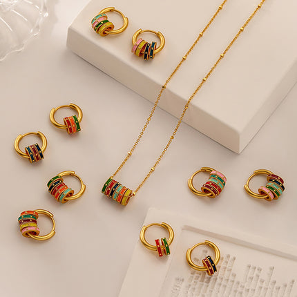Colourful Enamel Hoop Earrings or Pendant Necklace Fashion Jewellery Gift