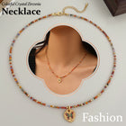 Colourful Zircon Beaded Necklace with Butterfly Pendant Adjustable Chain