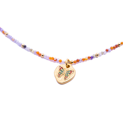 Colourful Zircon Beaded Necklace with Butterfly Pendant Adjustable Chain