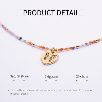 Colourful Zircon Beaded Necklace with Butterfly Pendant Adjustable Chain