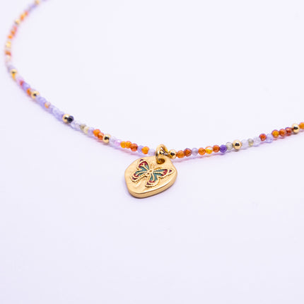 Colourful Zircon Beaded Necklace with Butterfly Pendant Adjustable Chain