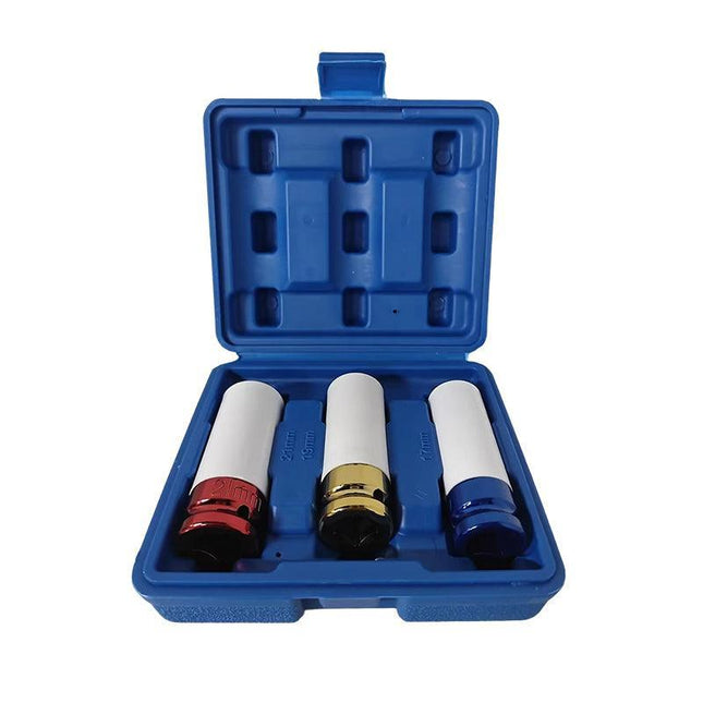 3Pcs Alloy Wheel Deep Impact Nut Socket Set 17Mm 19Mm 21Mm 1/2" Nylon Sleeve Au - Aimall