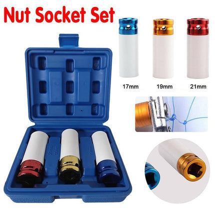 3Pcs Alloy Wheel Deep Impact Nut Socket Set 17Mm 19Mm 21Mm 1/2" Nylon Sleeve Au - Aimall