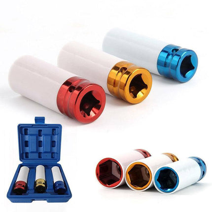 3Pcs Alloy Wheel Deep Impact Nut Socket Set 17Mm 19Mm 21Mm 1/2" Nylon Sleeve Au - Aimall