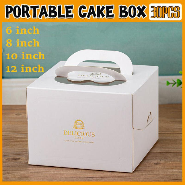 30PCS White Portable Cake Boxes Display Window Packing Case Party with Handle Birthday - Aimall