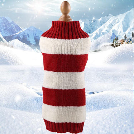 L Red Thick Stripes Jumper Sweater Cat Knitted Coat Puppy Pet Winter Knitwear - Aimall