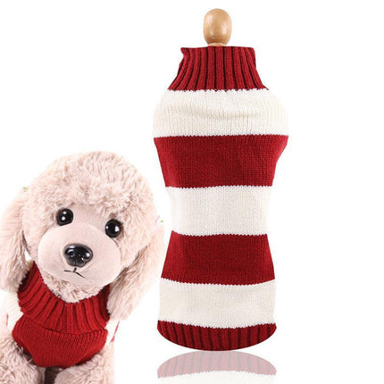 L Red Thick Stripes Jumper Sweater Cat Knitted Coat Puppy Pet Winter Knitwear - Aimall