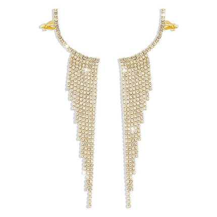 Bling Dangle Drop Tassel Earrings Long Tassel Rhinestone Rhinestone Earrings - Aimall