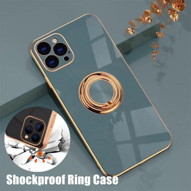Grey Luxury Shockproof Silicone Ring Case Stand Cover For iPhone 14 13 12 11 Pro Max - Aimall
