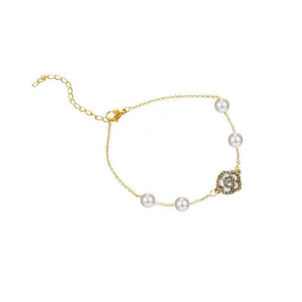 Pearl Flower Bracelet Women Bracelets Charm Hand Chain Titanium Steel Chain - Aimall