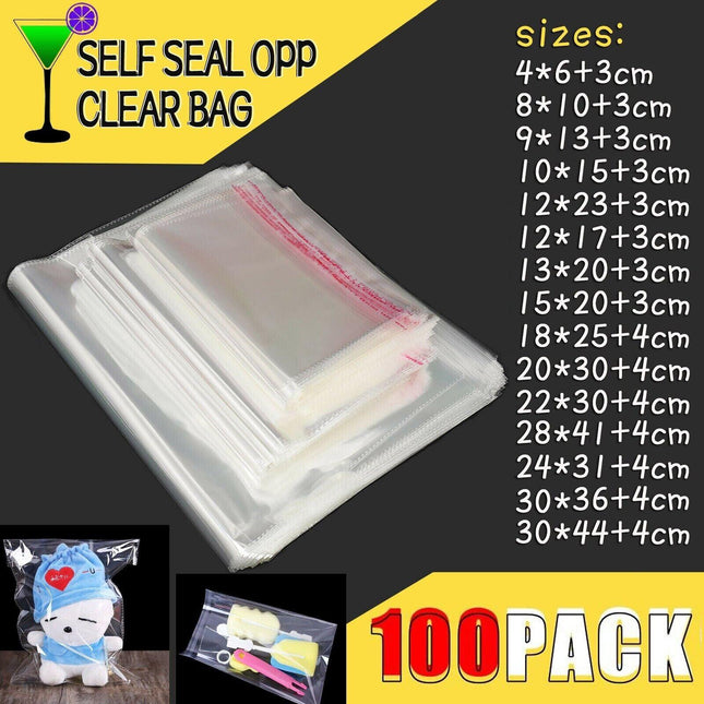 Multi-size Clear Self-Seal Cellophane Bags - Bulk Adhesive Opp - Aimall