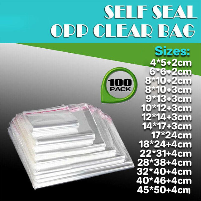 100Pcs Self-Adhesive Clear Opp Cellophane Bags with Air Hole
