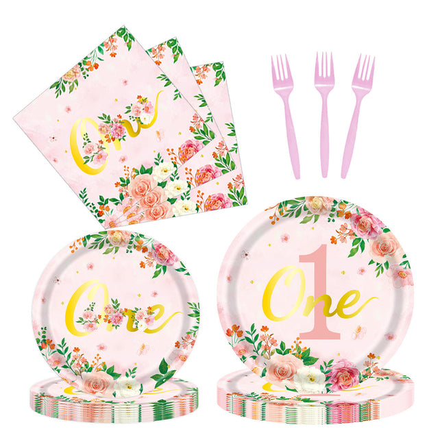 96pcs 1st Birthday Party Supplies Set Tableware Decorations for Birthday