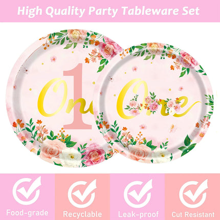 96pcs 1st Birthday Party Supplies Set Tableware Decorations for Birthday