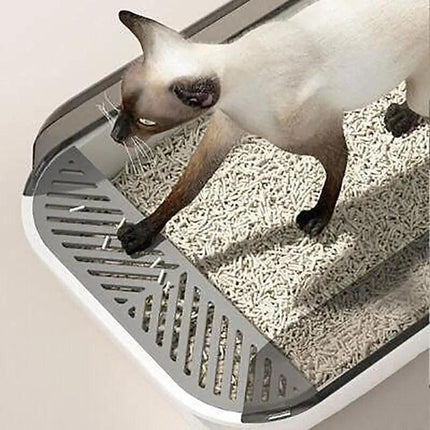Open Cat Litter Tray Box Kitty Toilet With Extra Large Entry And Splash Guard AU - Aimall