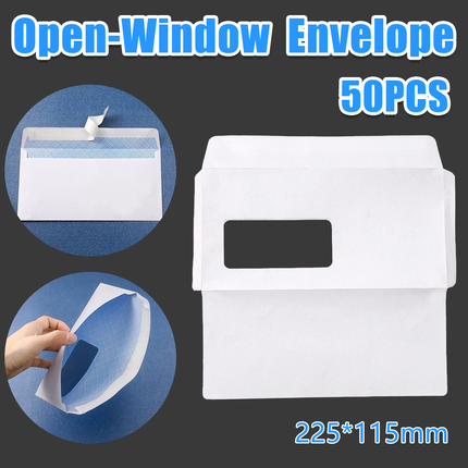 50PCS DL White Window Envelopes Self Seal Office School Mailer Paper Supplies
