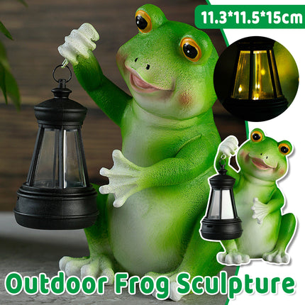 Realistic Frog Resin Sculpture with Solar Lantern for Garden and Yard