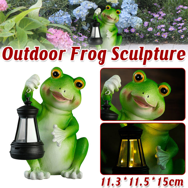 Realistic Frog Resin Sculpture with Solar Lantern for Garden and Yard
