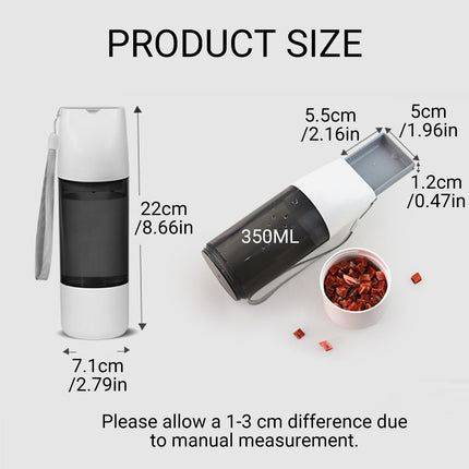 Pet Water Bottle Leakproof 350ml with 120ml Food Compartment White