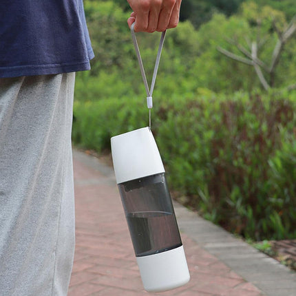 Pet Water Bottle Leakproof 350ml with 120ml Food Compartment White